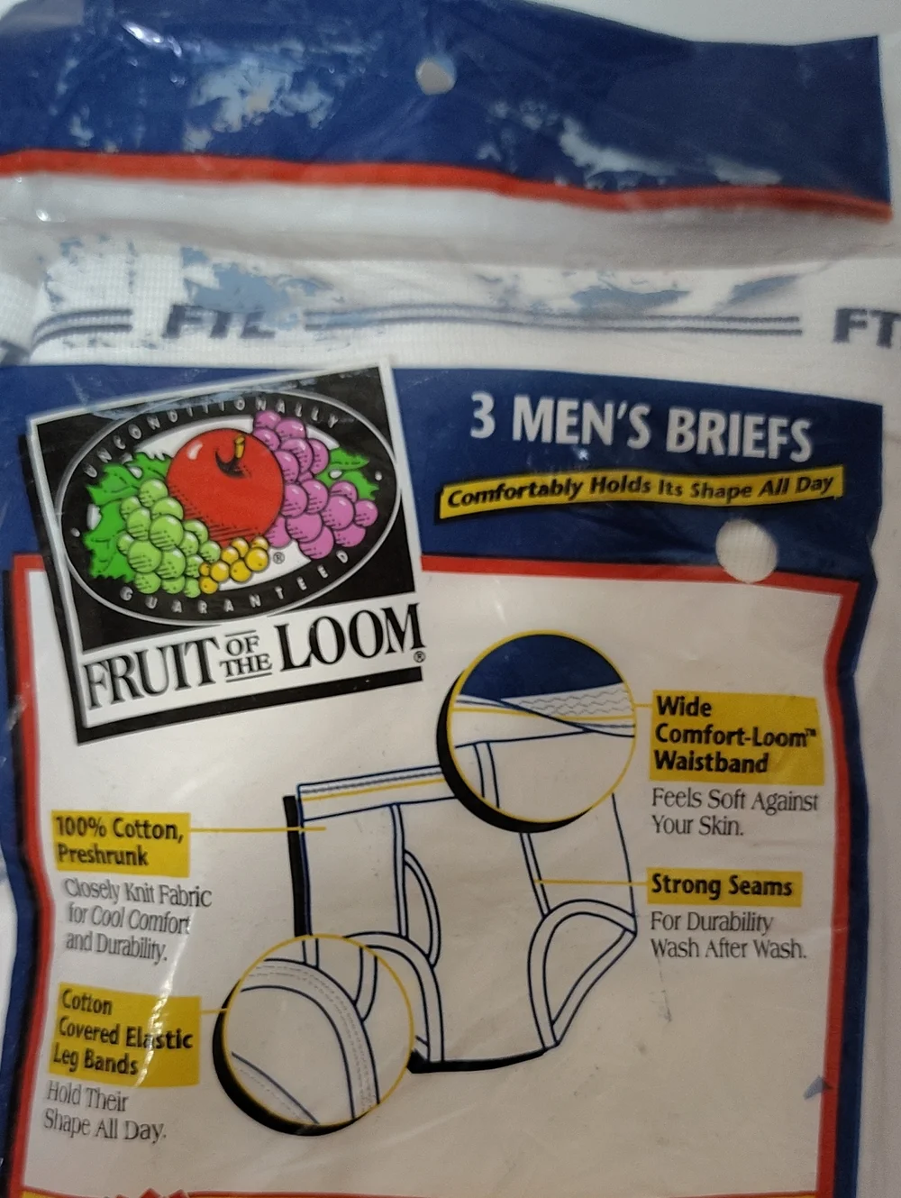 Vtg FTL 1996 Fruit of the Loom Men's Classic White Briefs - 3Pack - Size XL